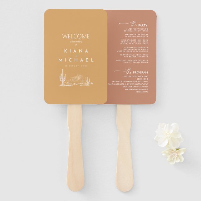 Desert Vibes Wedding Welcome Program ID1019 Hand Fan (Front and Back)