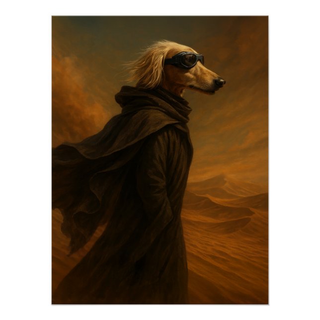 Desert Warrior Greyhound Art - Epic Sci-Fi Dog Poster (Front)