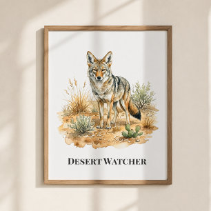 Desert Watcher Coyote Watercolor Metal Art