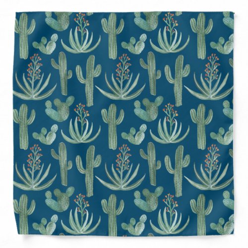 Desert Watercolor Cactus Succulents Green Blue Bandana