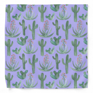 Desert Watercolor Cactus Succulents Green Purple Bandana