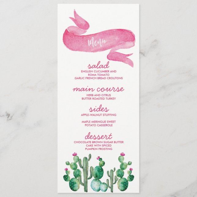 Desert Watercolor Wedding Menu Cards (Front)
