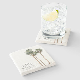 Desert Wedding Favor Personalized Retro Palm Trees Stone Coaster