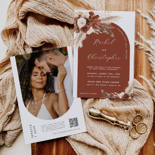 Desert Wedding Pampas Grass Boho Arch QR Code Invitation