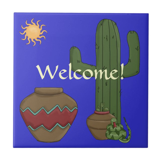 Desert Welcome Greeting - Southwest Snake Humor Tile (Front)