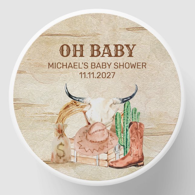 Desert Western Baby Boy Cowboy Theme Mini Candle Favors (Front)