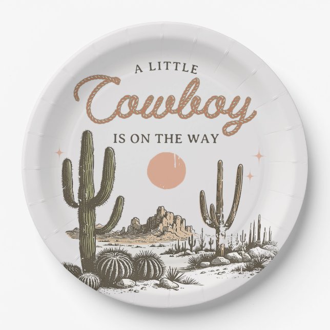 Desert Western Cowboy Baby Shower Paper Plates (Front)