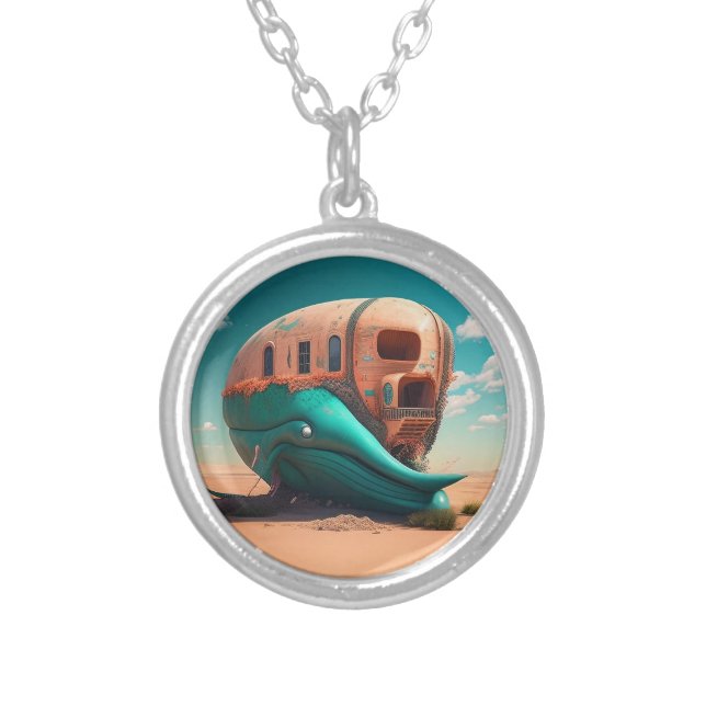 Desert whale house silver plated necklace (Front)