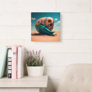 Desert whale house square wall clock