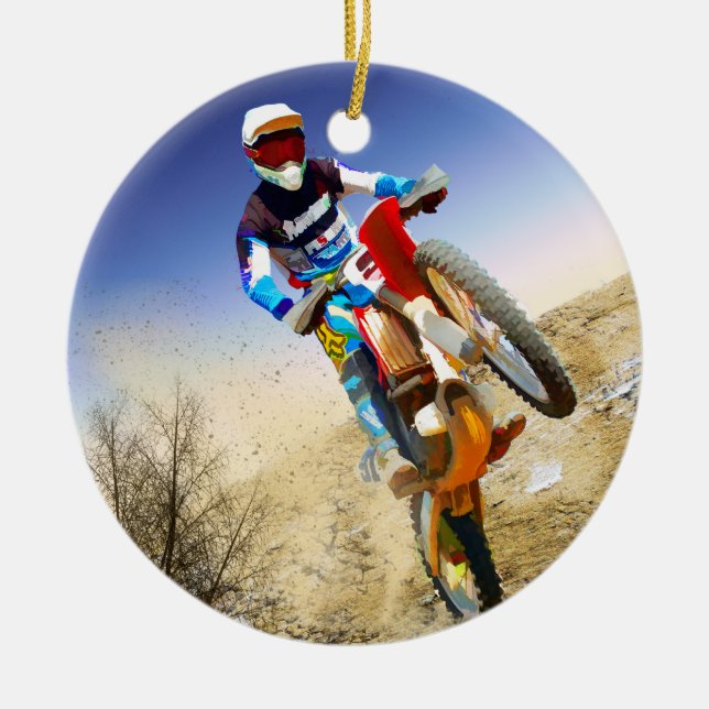 Desert Wheelie Motocross Ceramic Ornament (Front)