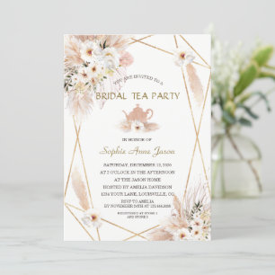 Desert White Roses Pampas Grass Bridal Shower Invitation