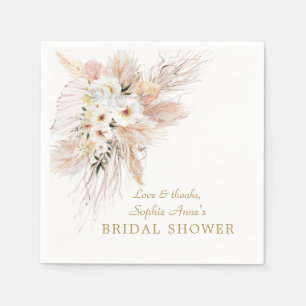 Desert White Roses Pampas Grass Bridal Shower Napkins
