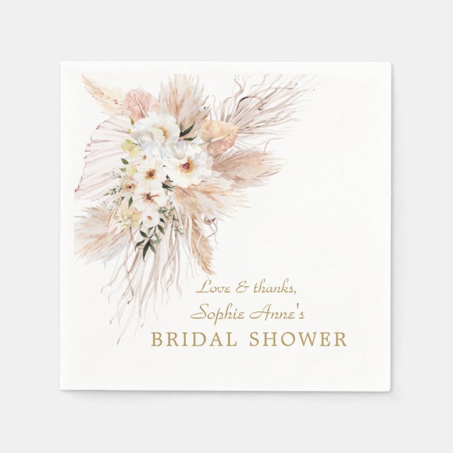 Desert White Roses Pampas Grass Bridal Shower  Napkins (Front)