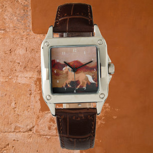 Desert Wild Mustang Horse with Feathers Watch