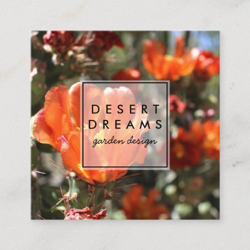 Desert Wildflower Orange Cactus Photo Travel Square Business Card