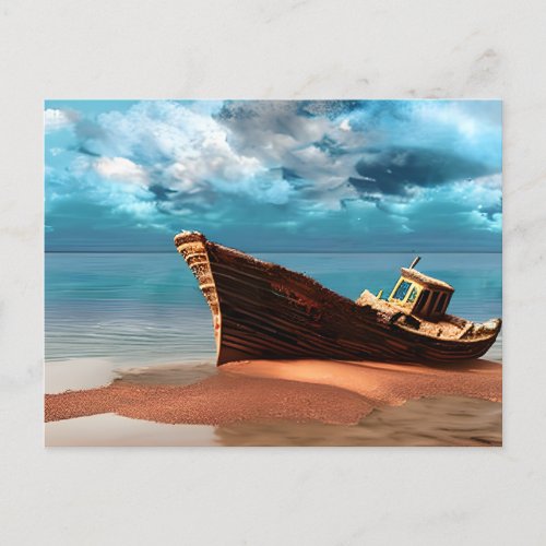 Deserted Boat on an Abandoned Sandy Beach Postcard