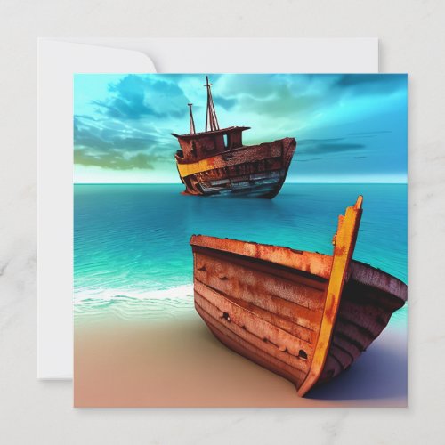 Deserted Boats on an Abandoned Beach Card