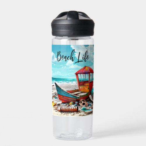 Deserted Old Boat  Beach Life Water Bottle
