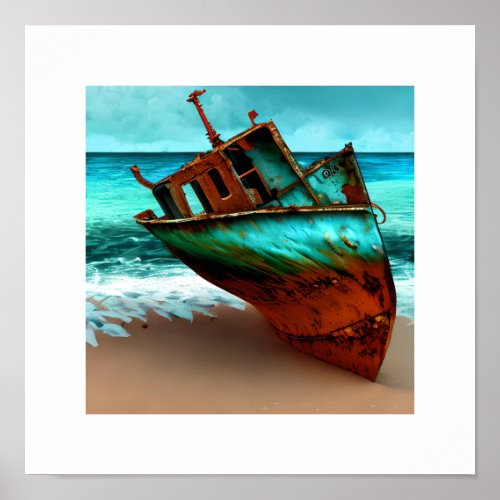 Deserted Ship on a Sandy Beach Poster