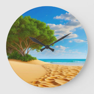 Deserted Tropical Island Sandy Beach Large Clock