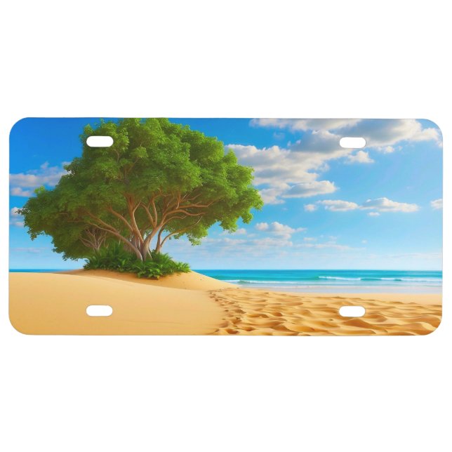 Deserted Tropical Island Sandy Beach  License Plate (Front)