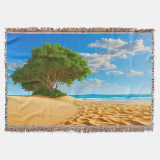 Deserted Tropical Island Sandy Beach Throw Blanket