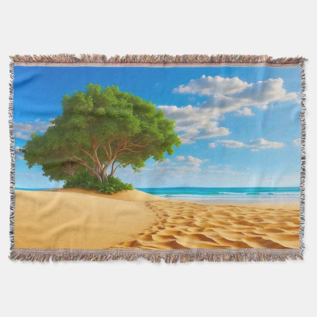 Deserted Tropical Island Sandy Beach  Throw Blanket (Front)