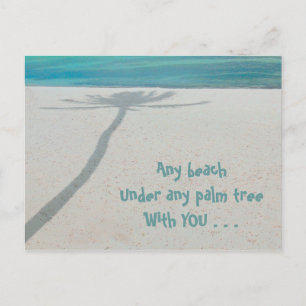 DESERTED WHITE SAND BEACH, SHADOW LONE PALM TREE POSTCARD