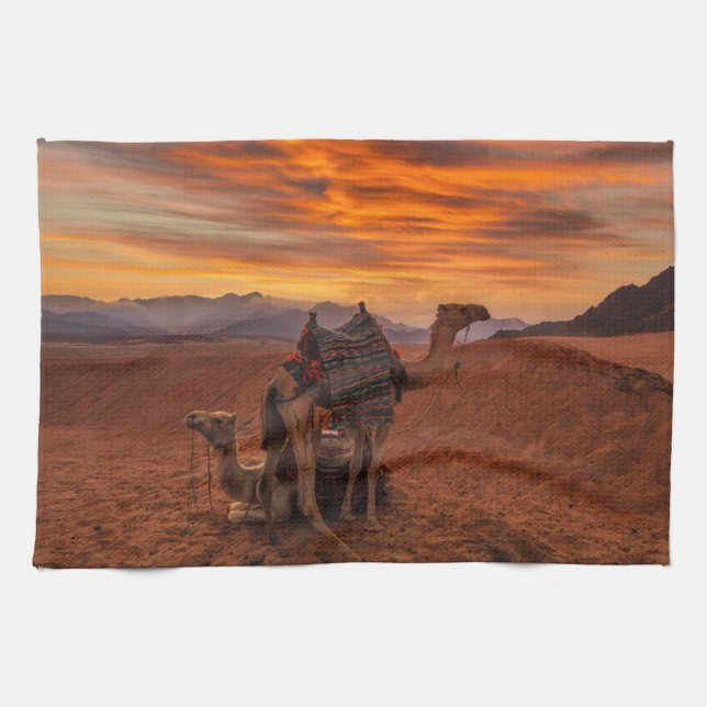 Deserts | Bactrian Camel Egypt Sand Dune Kitchen Towel (Horizontal)