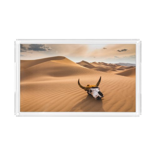 Deserts  Cow Skull Rippled Sand Dunes Acrylic Tray