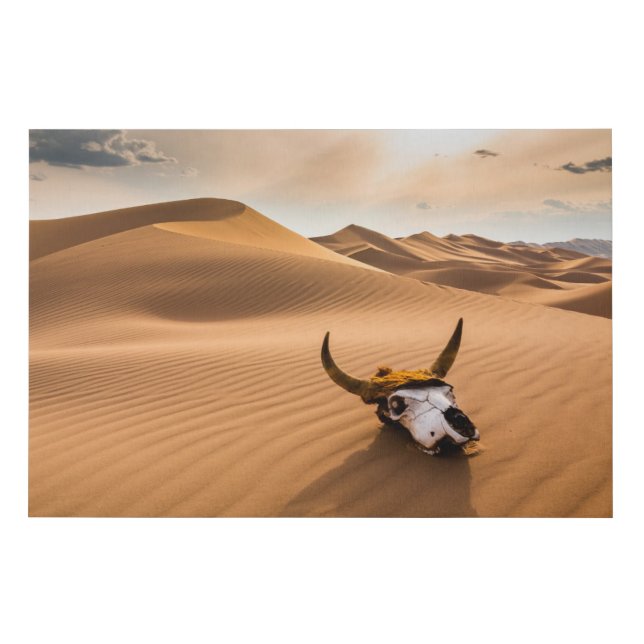 Deserts | Cow Skull Rippled Sand Dunes Faux Canvas Print (Front)