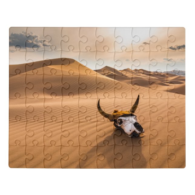 Deserts | Cow Skull Rippled Sand Dunes Jigsaw Puzzle (Puzzle Horizontal)