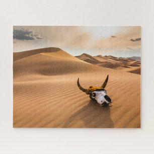 Deserts Cow Skull Rippled Sand Dunes Jigsaw Puzzle