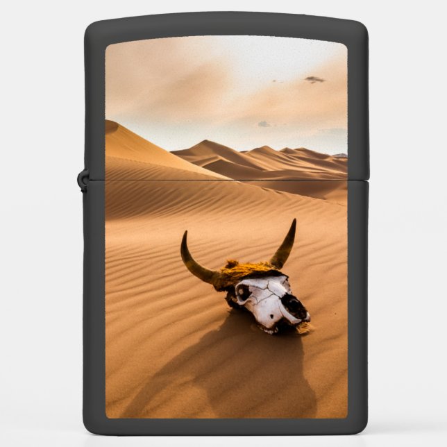 Deserts | Cow Skull Rippled Sand Dunes Zippo Lighter (Front)