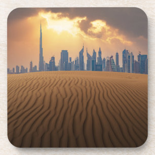 Deserts Dubai's Skyline View from Sand Dune Beverage Coaster
