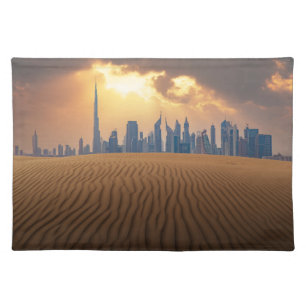 Deserts Dubai's Skyline View from Sand Dune Cloth Placemat