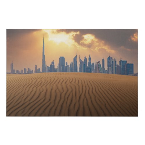 Deserts  Dubais Skyline View from Sand Dune Faux Canvas Print