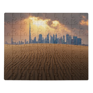 Deserts Dubai's Skyline View from Sand Dune Jigsaw Puzzle