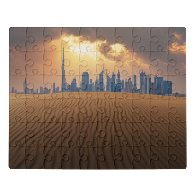 Deserts | Dubai's Skyline View from Sand Dune Jigsaw Puzzle (Puzzle Horizontal)