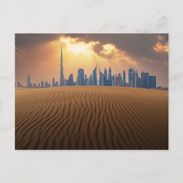 Deserts | Dubai's Skyline View from Sand Dune Postcard (Front)
