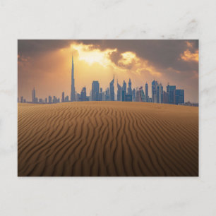 Deserts   Dubai's Skyline View from Sand Dune Postcard