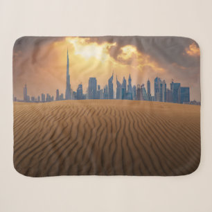 Deserts   Dubai's Skyline View from Sand Dune Sherpa Blanket