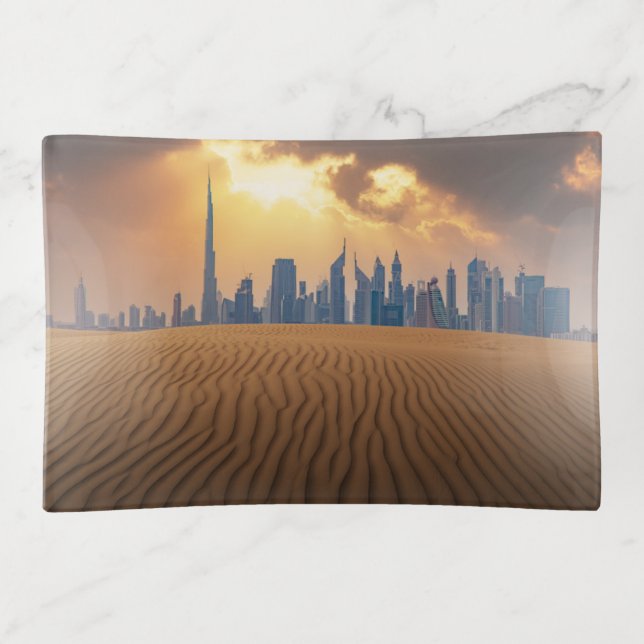 Deserts | Dubai's Skyline View from Sand Dune Trinket Tray (Front)