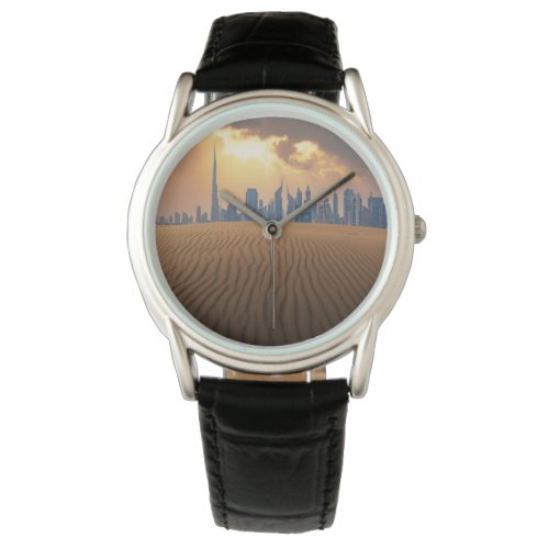 Deserts  Dubais Skyline View from Sand Dune Watch