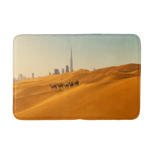 Deserts Dubai's Skyline View with Camels Bath Mat
