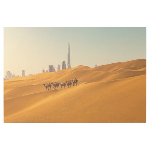 Deserts  Dubais Skyline View with Camels Gallery Wrap