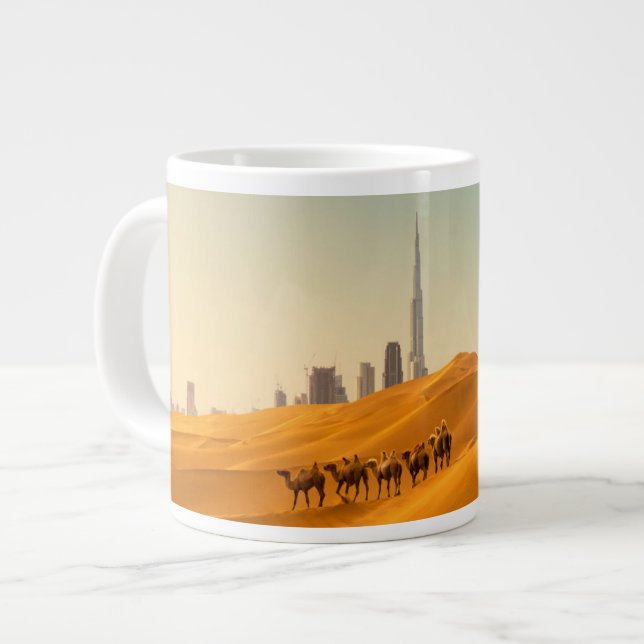 Deserts | Dubai's Skyline View with Camels Giant Coffee Mug (Front Left)