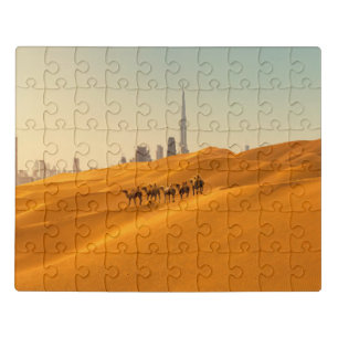 Deserts Dubai's Skyline View with Camels Jigsaw Puzzle