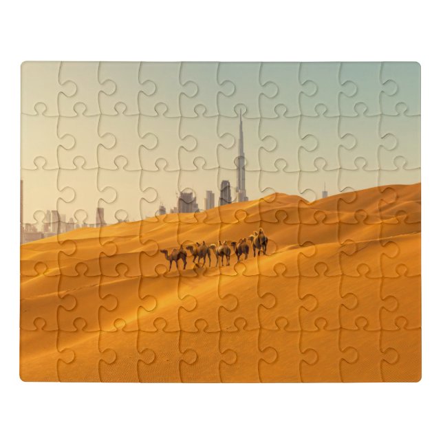 Deserts | Dubai's Skyline View with Camels Jigsaw Puzzle (Puzzle Horizontal)