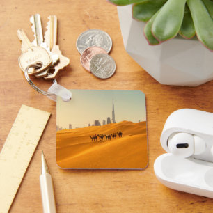 Deserts Dubai's Skyline View with Camels Keychain